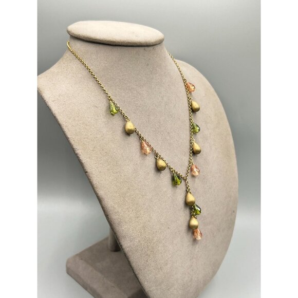 Vintage Gold Over Sterling Silver Necklace with Green & Peach Teardrop Beads - Picture 5 of 6